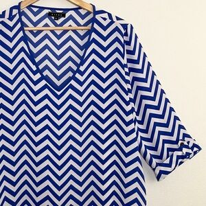 Kiara | Royal Blue & White Chevron Blouse